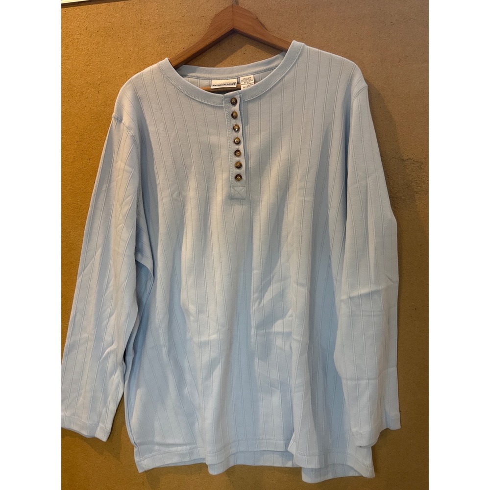 Fashion Bug Womens Plus 18/20W Light Blue Ribbed Henley Long Sleeve Top RN 72882